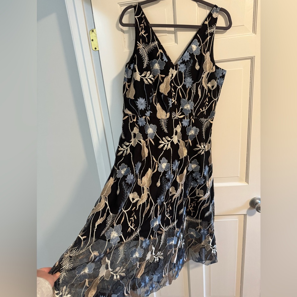 A-Lined Embroidered Black Floral Dress